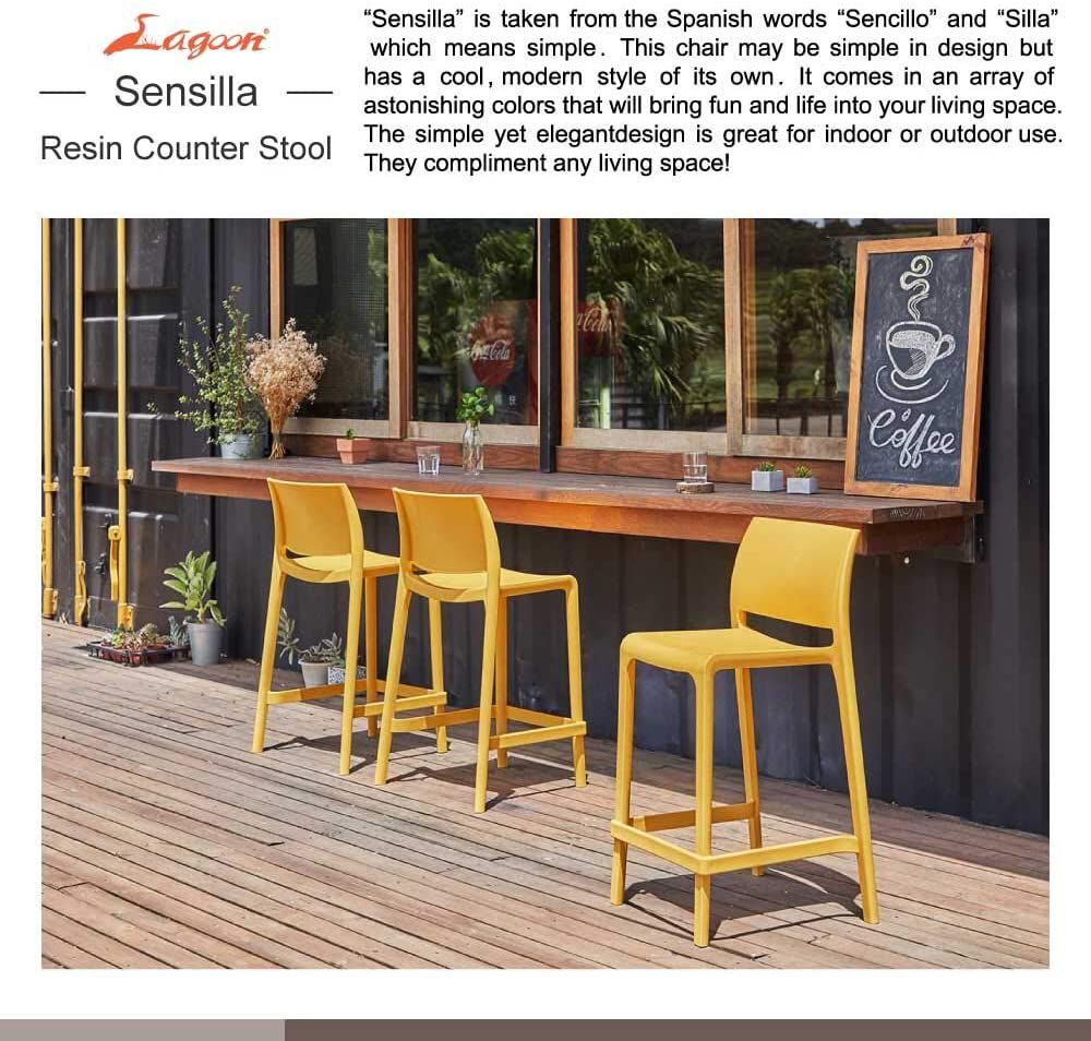 SET OF 2 SENSILLA OUTDOOR STACKABLE COUNTER STOOLS, GOLD, alternate image number 5