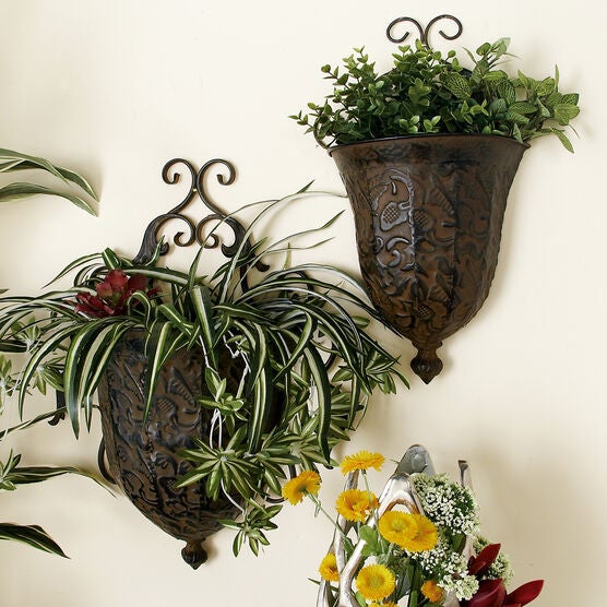 Set Of 2 Brown Metal Traditional Planter, , alternate image number null