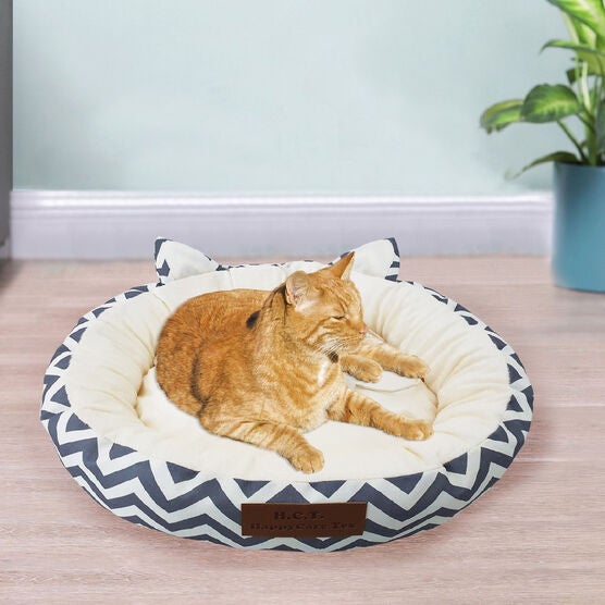 Chevron Printing poly-cotton cozy round cat bed , 21 inch, GREY, hi-res image number null
