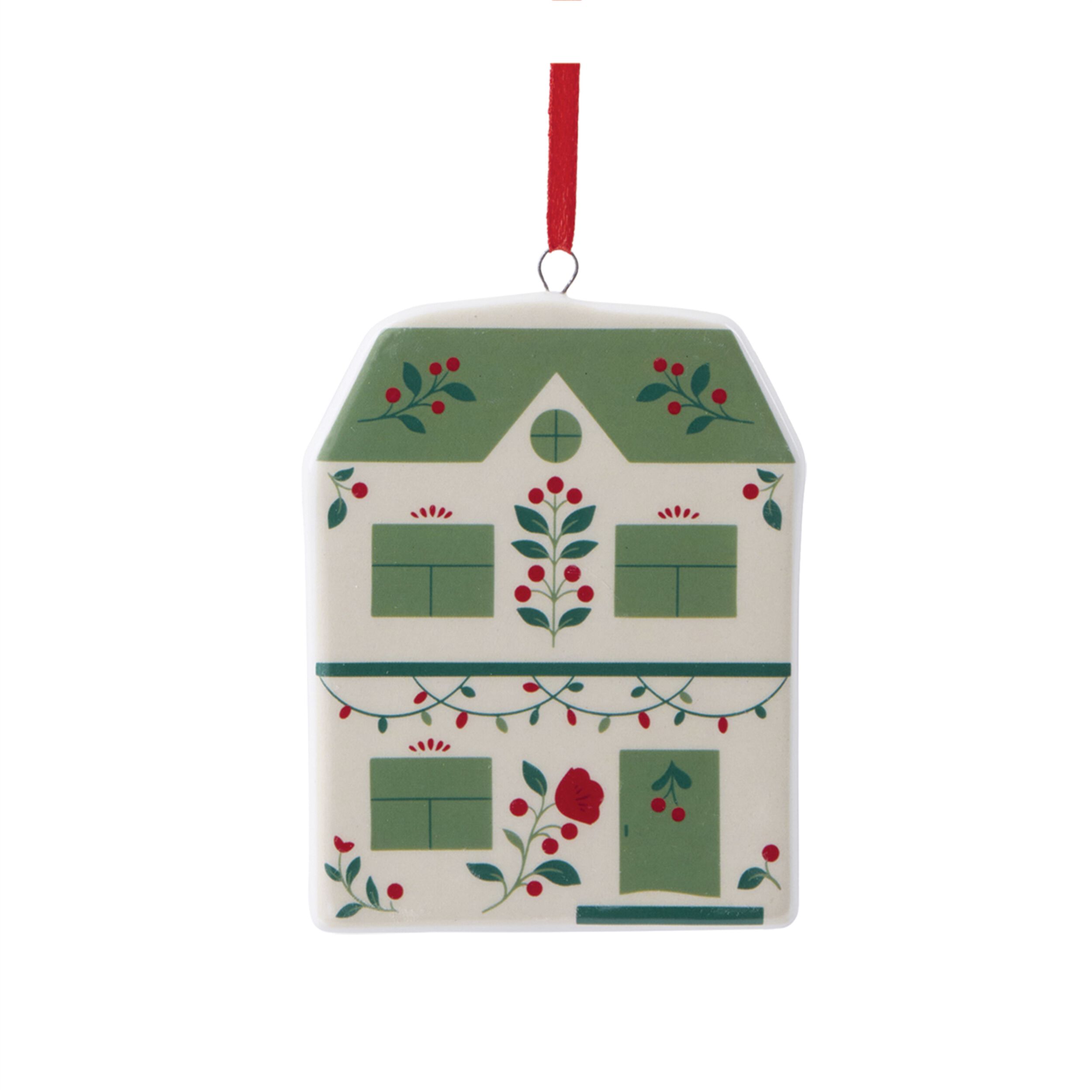 Ceramic House Ornament Assortment  (Set of 9), GREEN CREAM RED, alternate image number 3