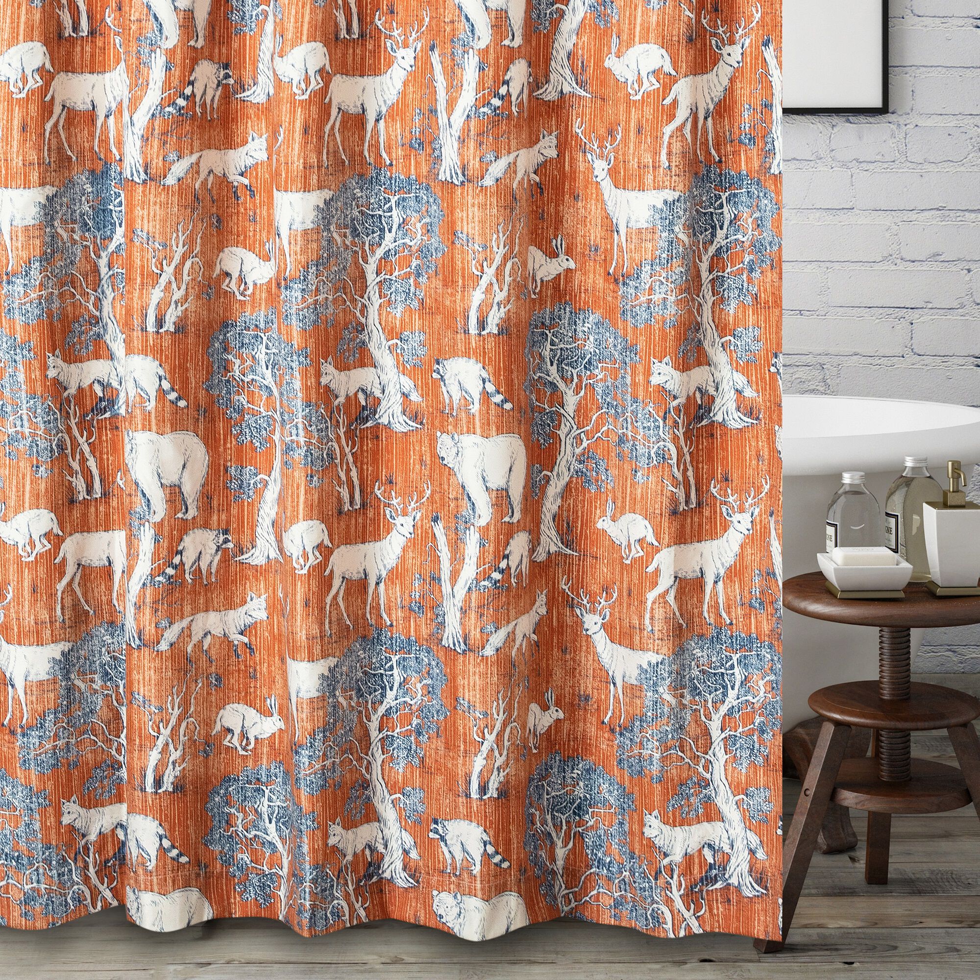 Menagerie Bath and Shower Curtain, SAFFRON, hi-res image number 0