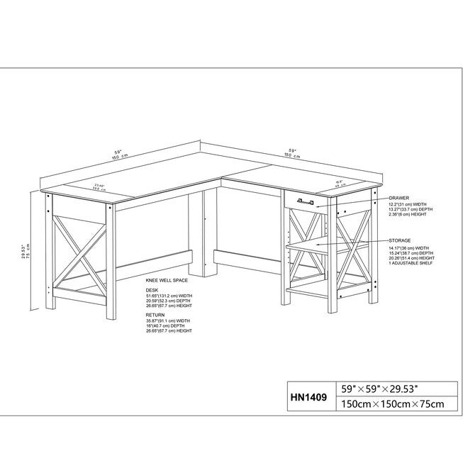Honduras L-Shape Desk with 1 Drawer and 1 Open Shelf, , alternate image number null