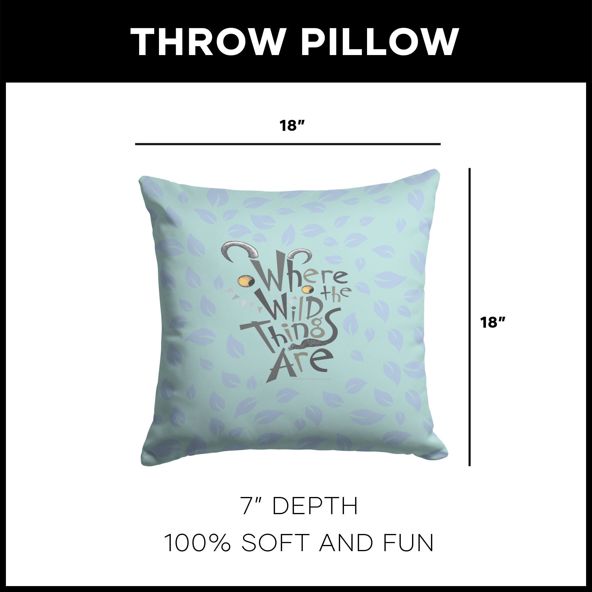 Warner Bros. Where the Wild Things Are In the Leaves Throw Pillow 18X18 Inches, BLUE, alternate image number 4