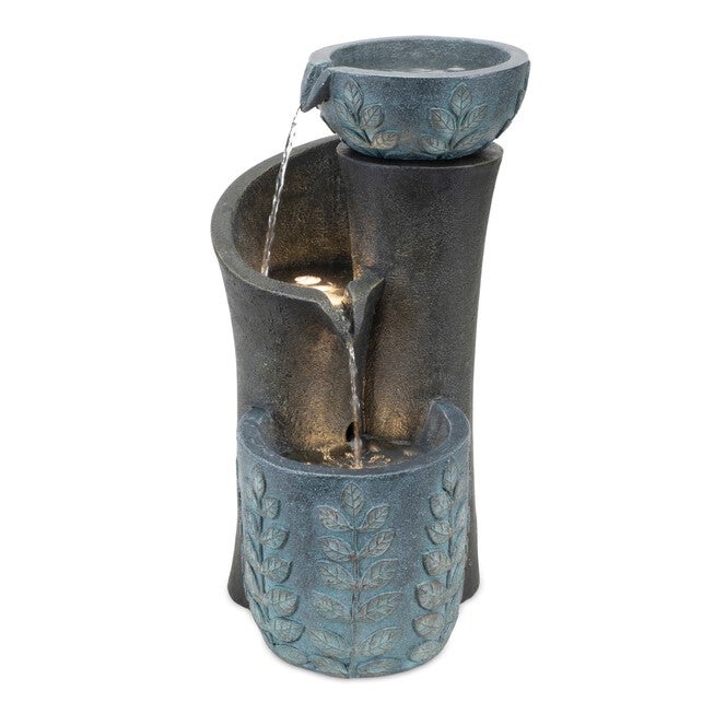 Cascading Leaf Bowl Fountain 19.5 inchesH, BLUE/GREY, hi-res image number null