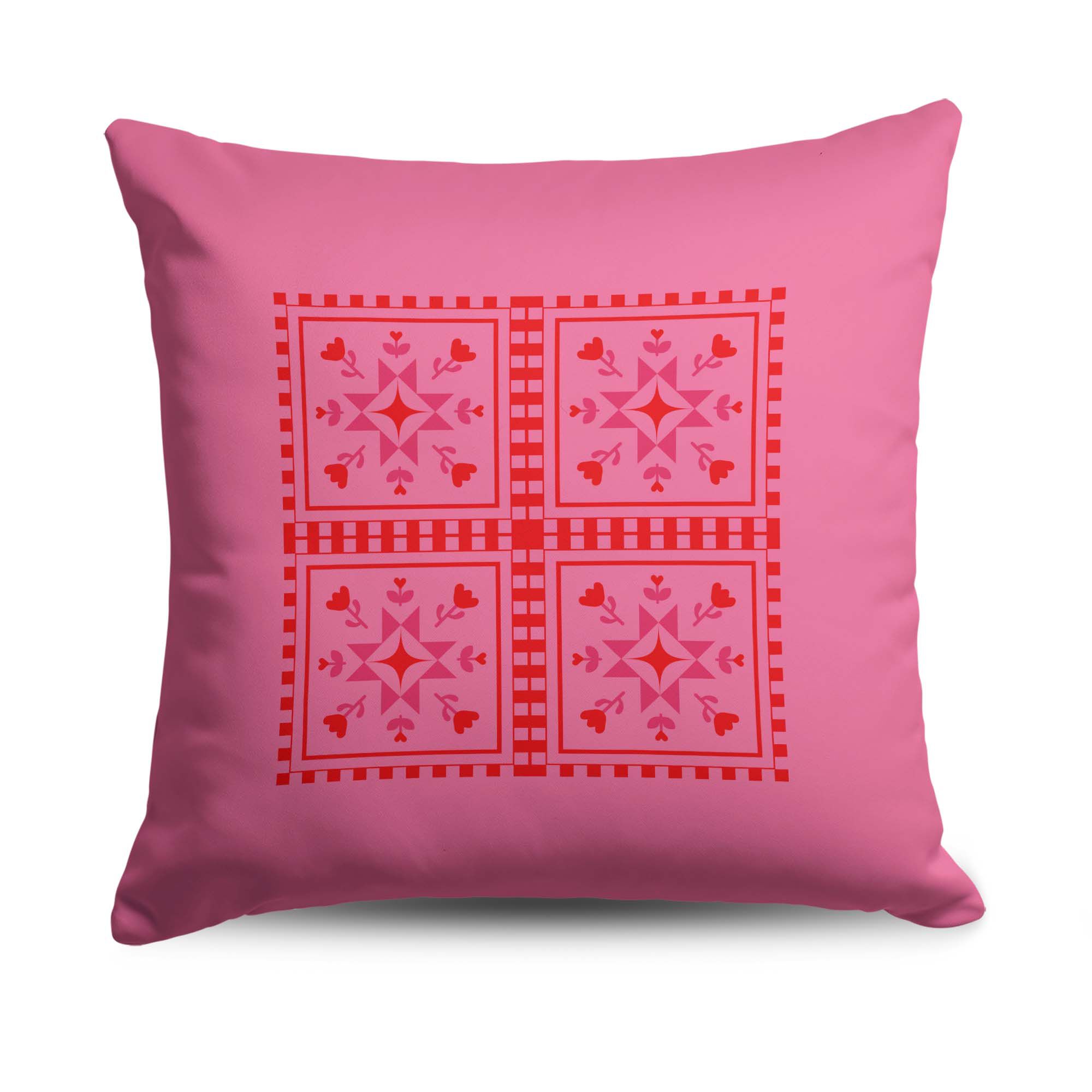 Valentine's Day Quilted Throw Pillow 18X18 Inches, QUILT PILLOW, hi-res image number 0