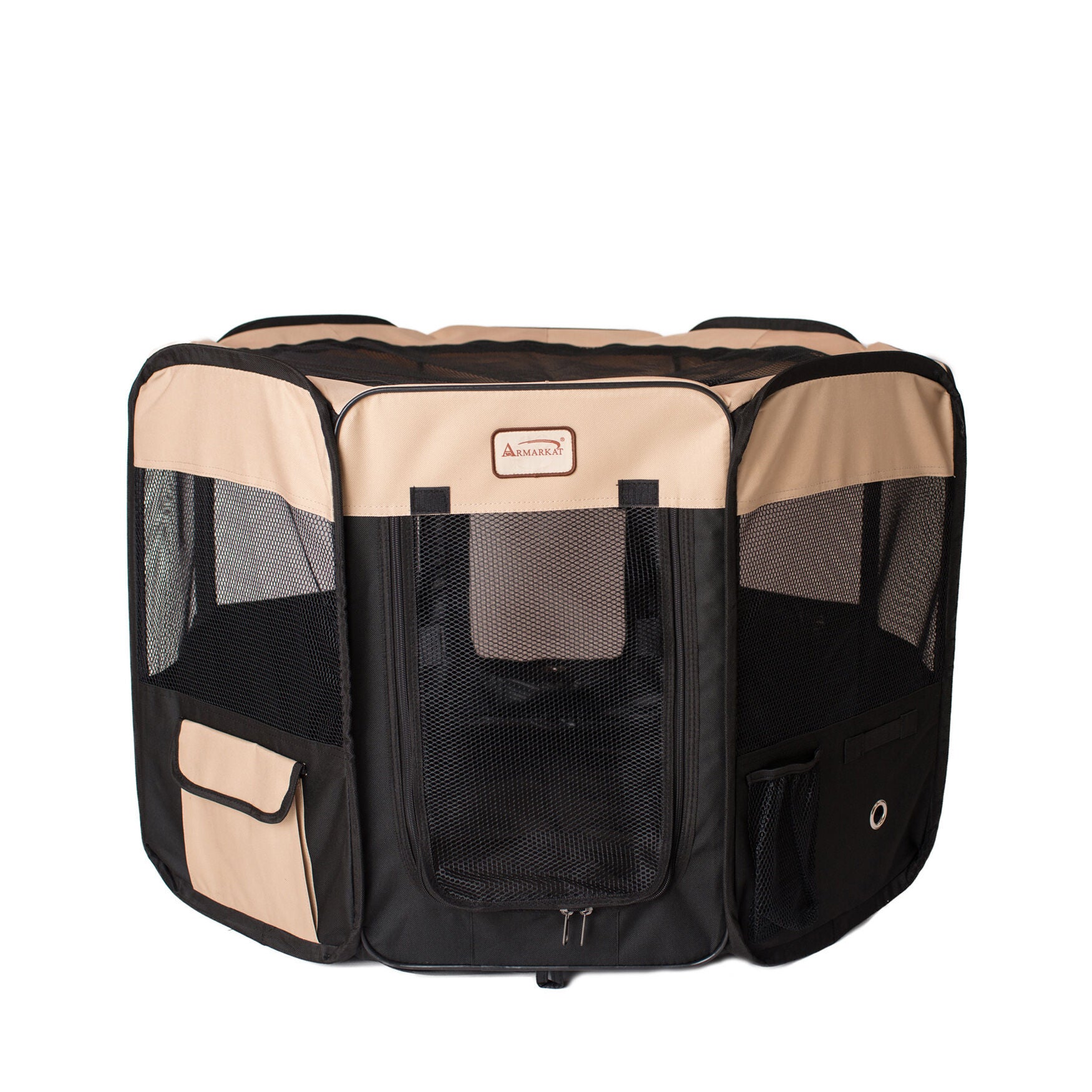 Portable Pet Dog Kitten Playpen In Black And Beige Combo, , alternate image number 6