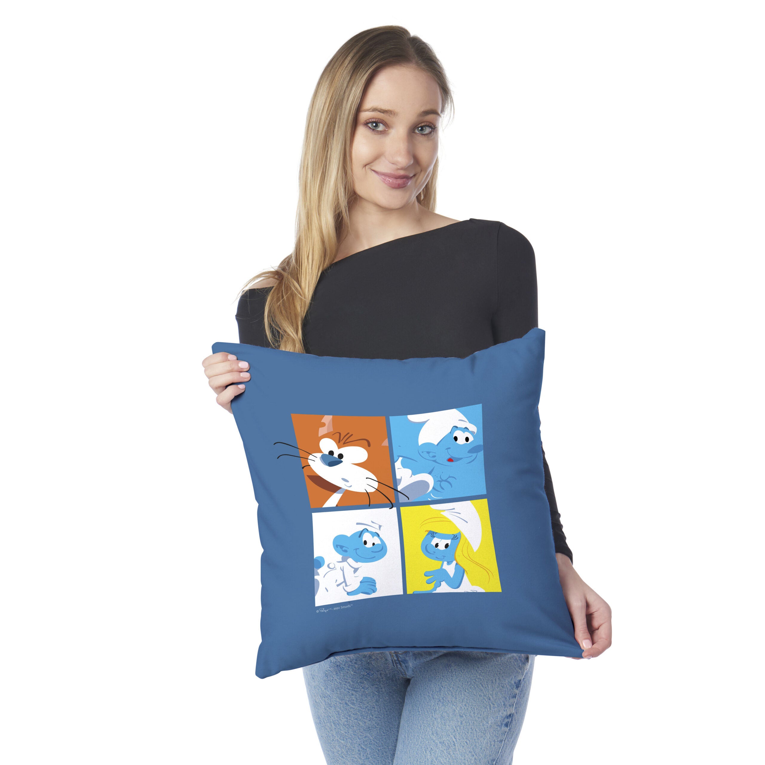 Smurfs Smurf Squad Throw Pillow 18x18 inches, BLUE, on-hover image number 1