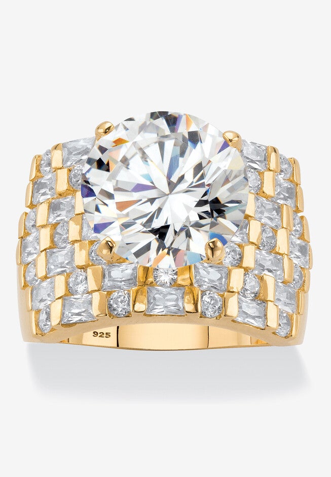 Gold over Sterling Silver Round Ring Cubic Zirconia (9 cttw TDW), GOLD, hi-res image number 0