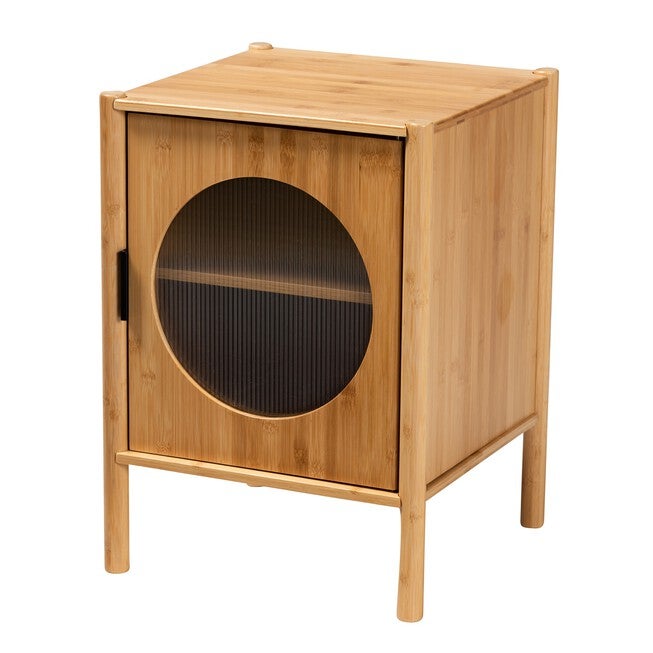 Naresh Mid-Century Modern Transitional Natural Brown Bamboo Wood 1-Door End Table, NATURAL BROWN, hi-res image number null