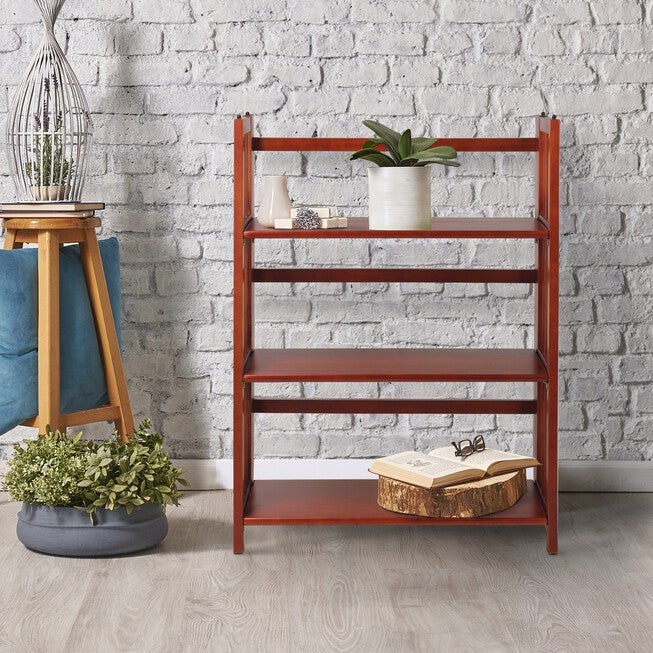 3-Shelf Folding Stackable Bookcase 27.5 inches Wide-Mahogany, , alternate image number 8