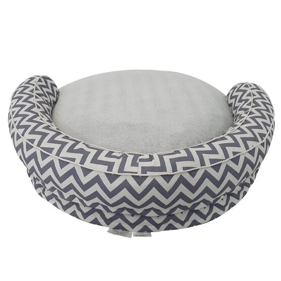 Chevron poly-cotton bolster with detachable faux fur cushion Large Size, , alternate image number null