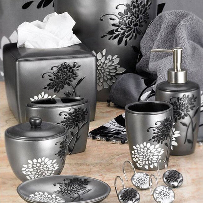 Wastebasket, 10 inchesLx10 inchesWx11 inchesH, SILVER FLORA, hi-res image number 0