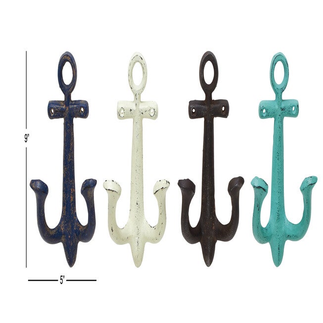 Set Of 4 Multi Colored Metal Coastal Wall Hook Wall Hook, , alternate image number null