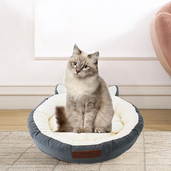 GREY poly-cotton cozy round cat bed , 18 inch, GREY, hi-res image number null