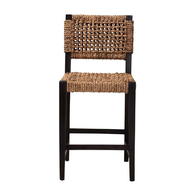 Alise Modern Bohemian Dark Brown Mahogany Wood and Seagrass Counter Stool, , on-hover image number 1