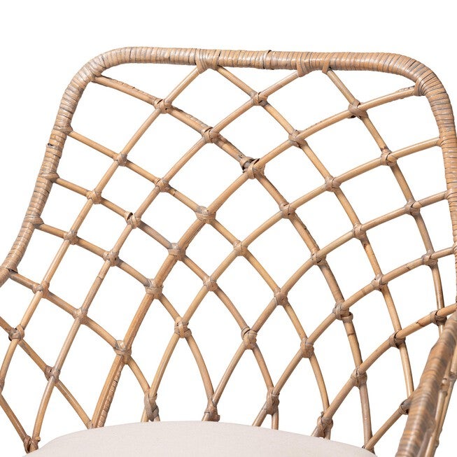 Ballerina Modern Bohemian Greywashed Rattan And Natural Brown Finished Wood 2-Piece Dining Chair Set, , alternate image number 3