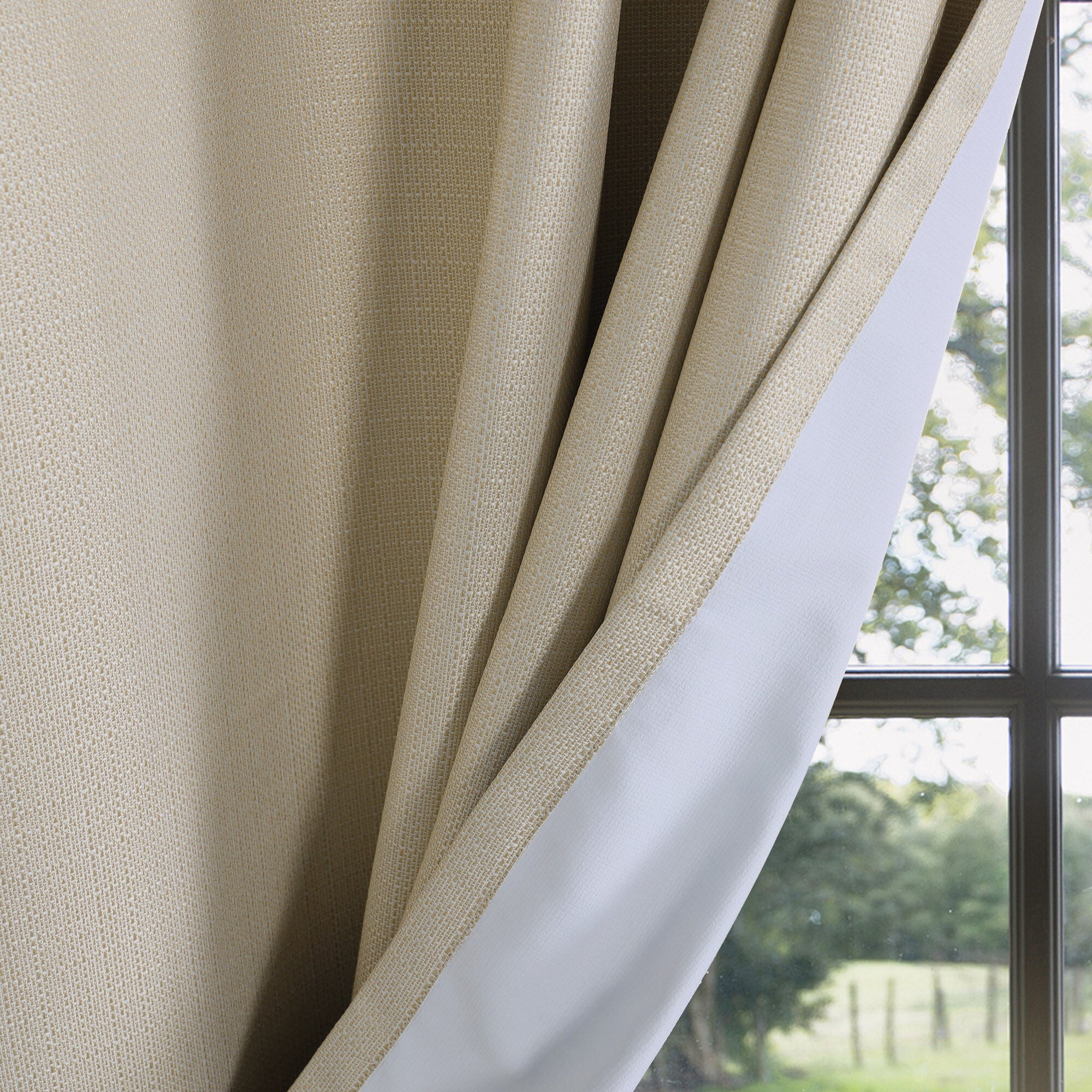 Textured Grid 100% Blackout Grommet Pair, TAUPE, on-hover image number 1