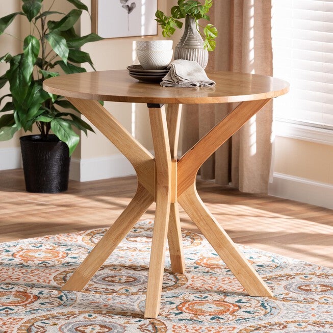 Kenji Modern Natural Brown Finished Wood 34-Inch-Wide Round Wood Dining Table, , alternate image number null