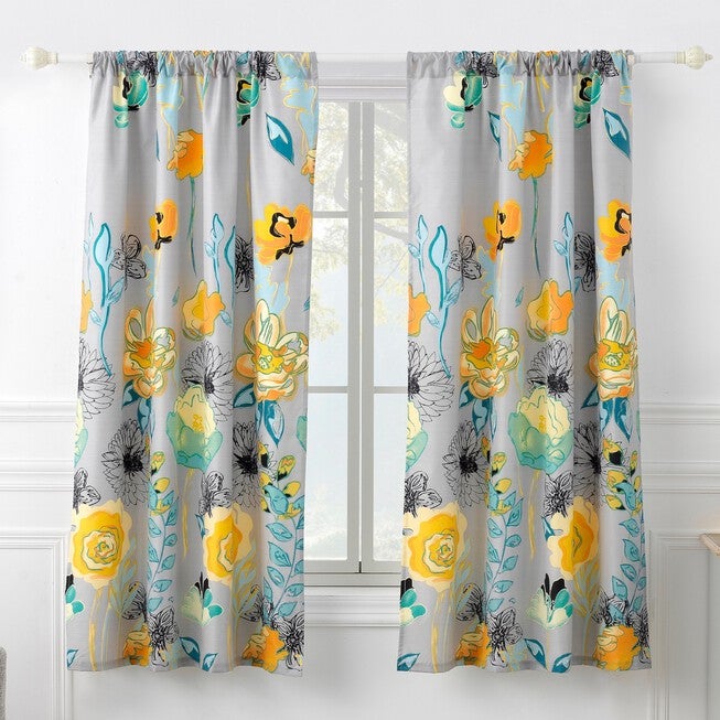 Watercolor Dream Curtain Panel Set, GRAY, hi-res image number 0
