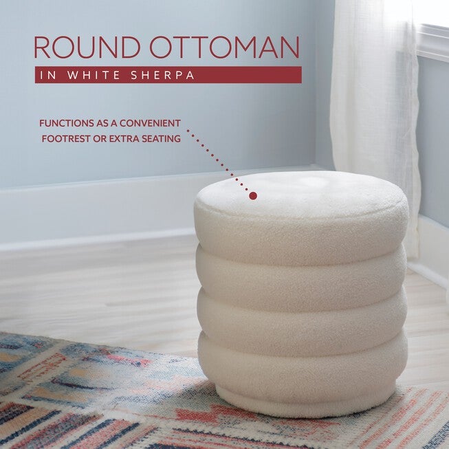 Kathy White Sherpa Round Ottoman Ottomans, , alternate image number 2