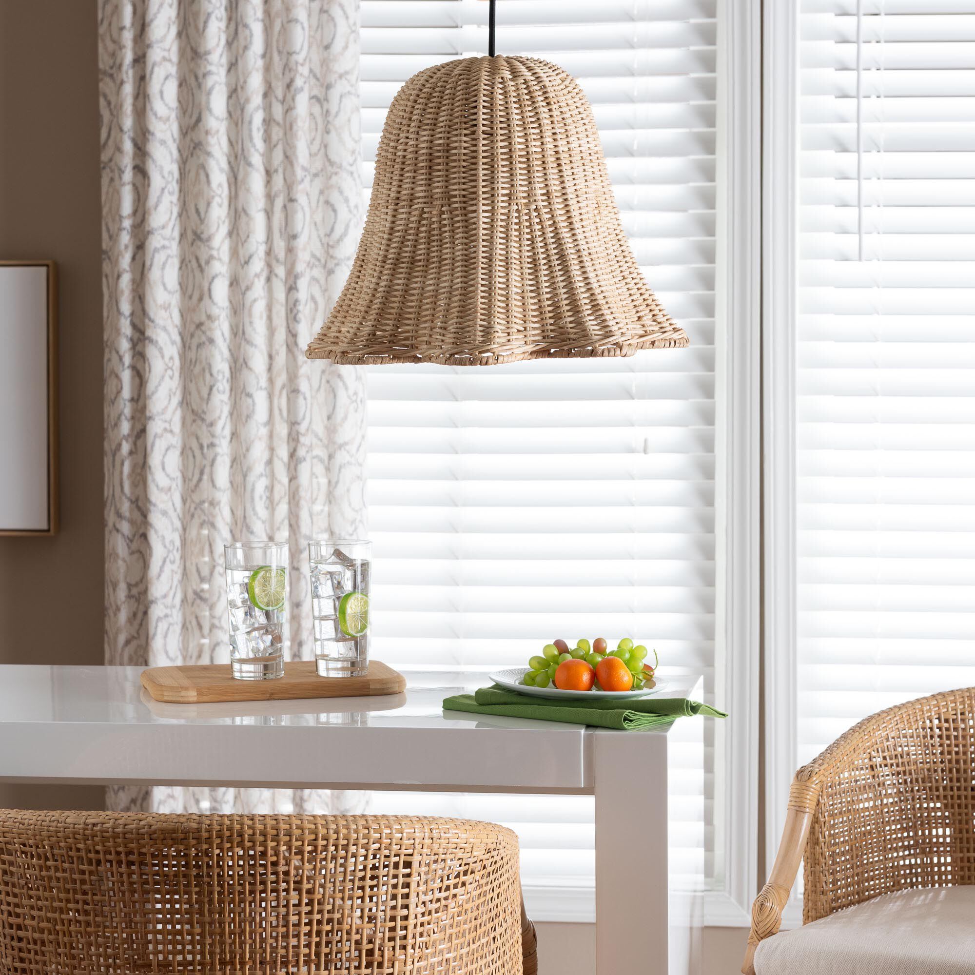 Semira Bohemian Natural Scalloped Rattan Pendant Lampshade, NATURAL, alternate image number 4