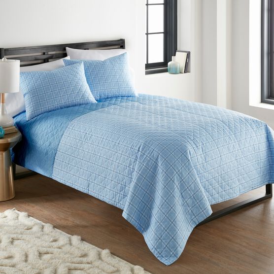 Seersucker Solid Blue 6-In-1 Quilt Set, PLAID, hi-res image number null