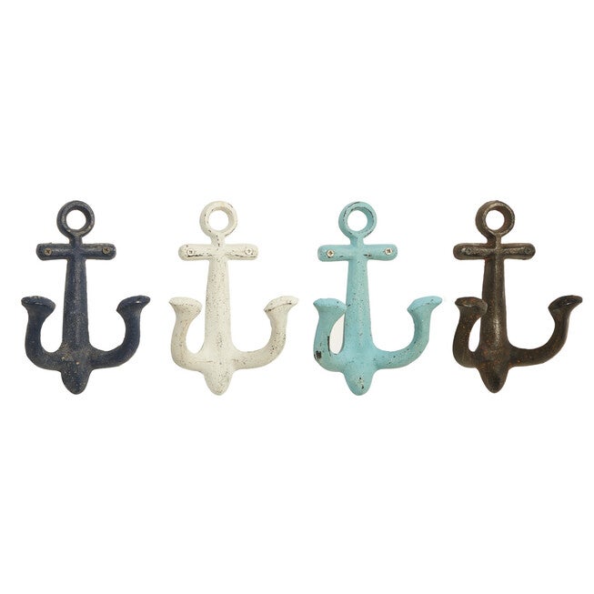 Set Of 4 Multi Colored Metal Coastal Wall Hook Wall Hook, , alternate image number null