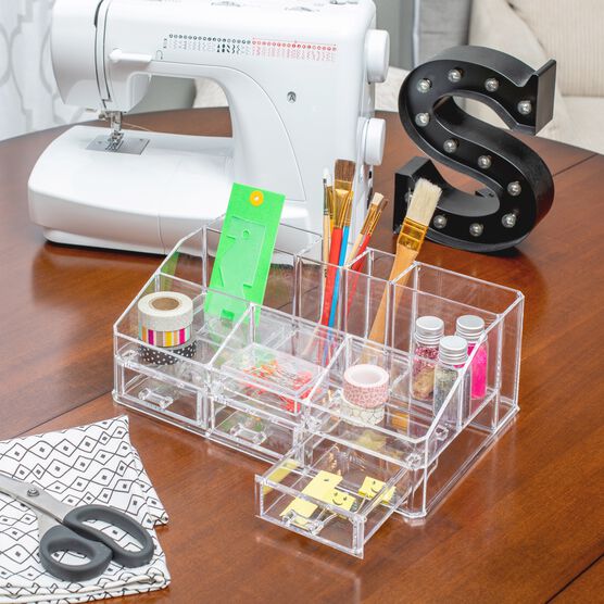 Clearly Chic Makeup Cosmetic Jewelry Organizer Display Box 8 Comp With 3 Drawers, , alternate image number null
