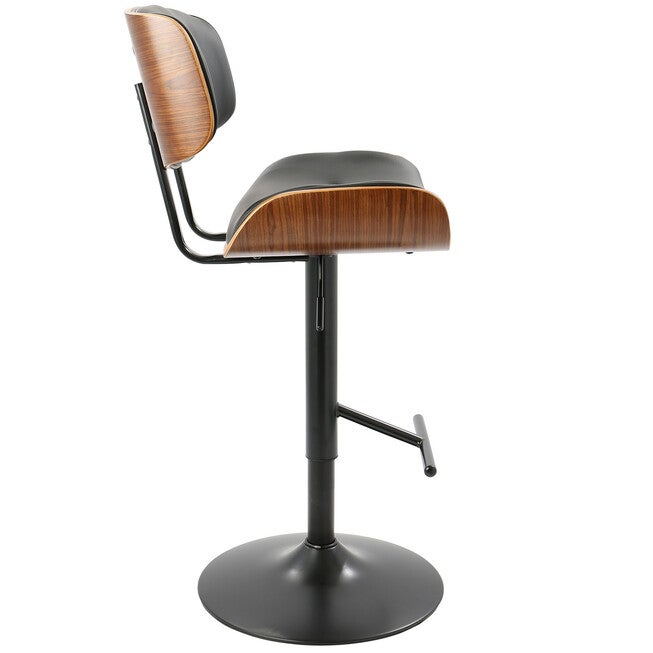 Lombardi Mid-Century Modern Adjustable Barstool In Walnut With Faux Leather Upholstery, , alternate image number null