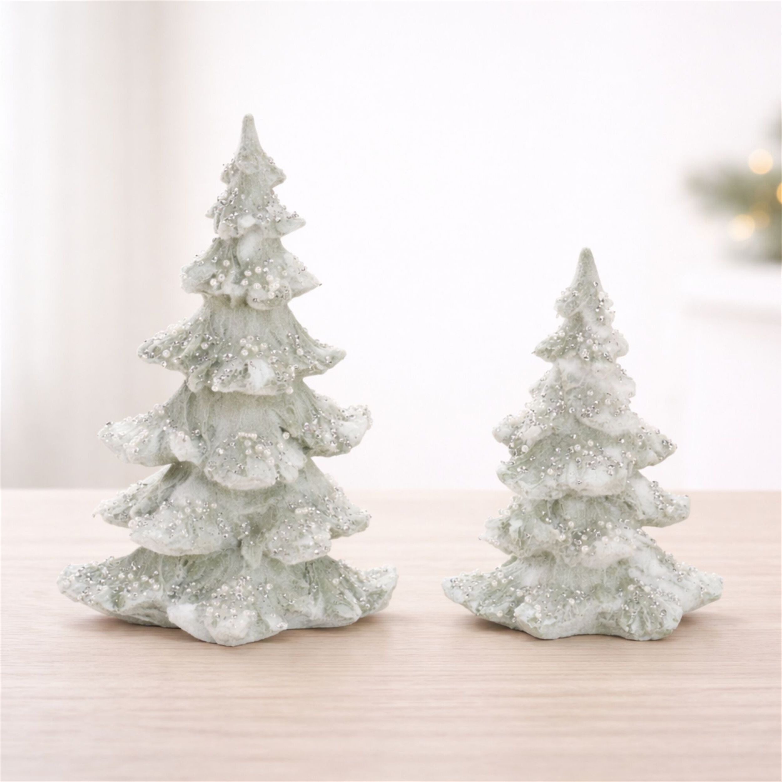 Beaded Frosted Christmas Trees (Set of 2), WHITE SILVER, alternate image number 2