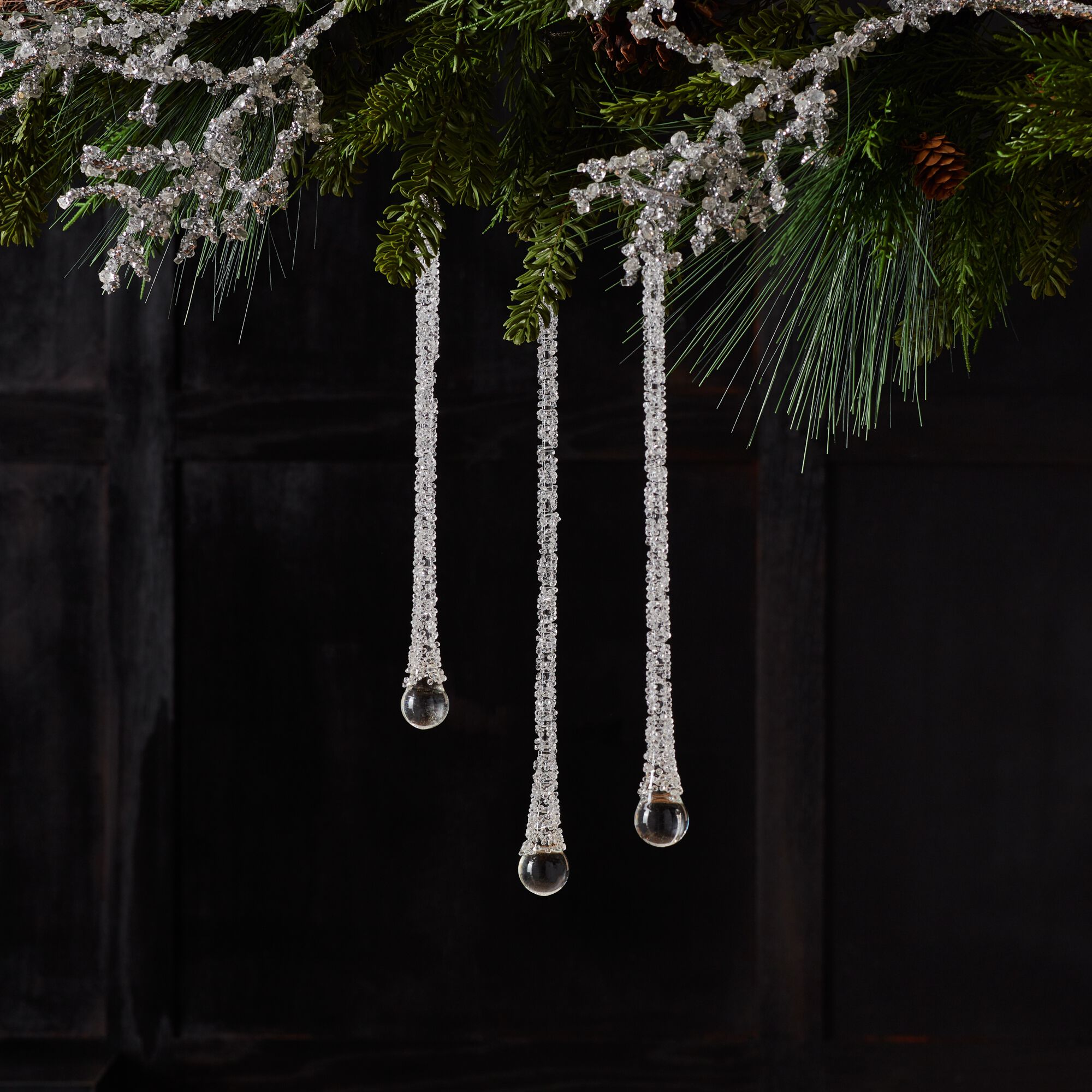 Clear Beaded Glass Icicle Drop Ornament (Set of 6), CLEAR, alternate image number 1