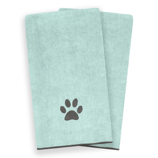 Embroidered Microfiber Pet Towel, Large, 2 Pieces, PAW SPA BLUE, hi-res image number 0