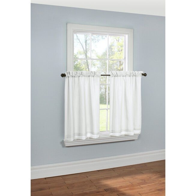 Rhapsody Lined Indoor Rod Pocket Window Curtain Tiers , Set Of 2, WHITE, hi-res image number null