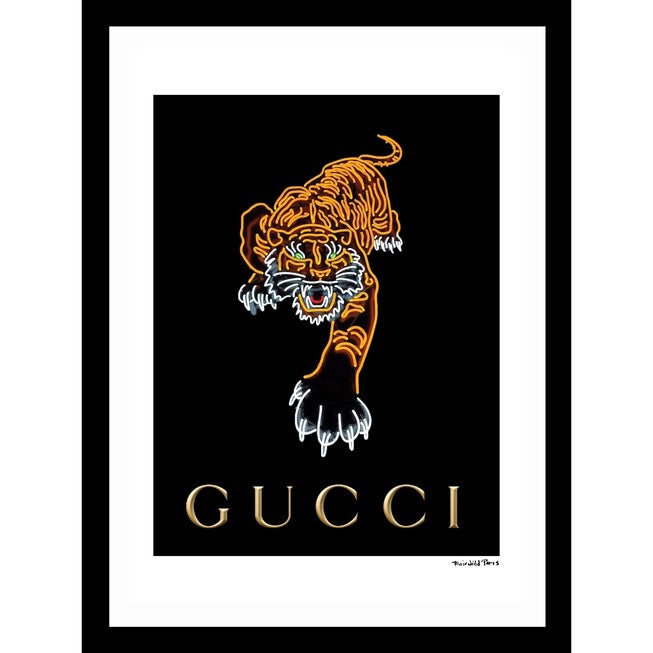 Gucci Tiger Black/Orange 14 inches x 18 inches Framed Print, BLACK GREY, hi-res image number 0
