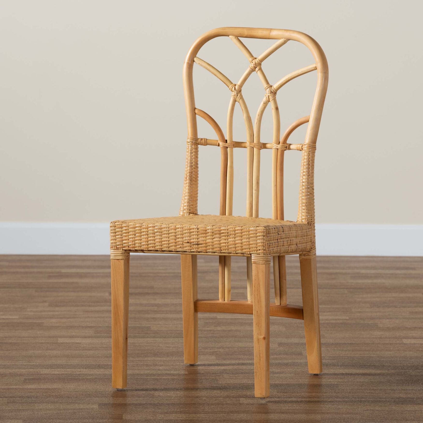 Monaco Modern Bohemian Oak Brown Finished Mahogany Wood And Natural Rattan Dining Chair, , alternate image number 8