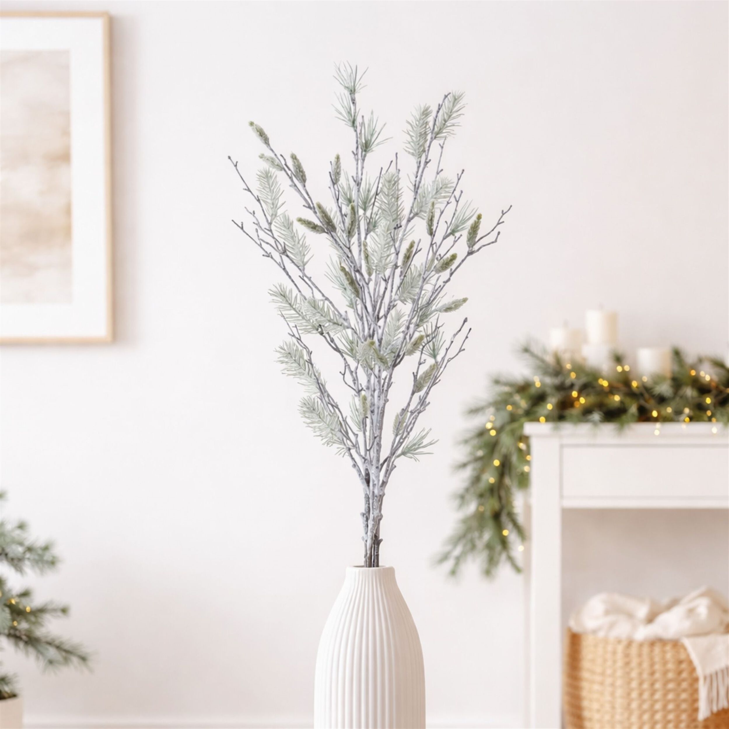 Snowy Oversized Pine Bundle 40 inchesH, WHITE GREEN BROWN, alternate image number 1