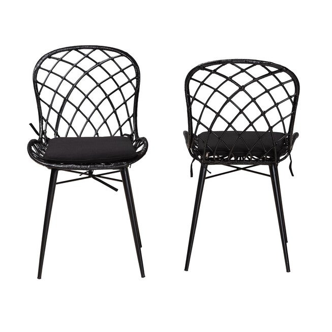 Sabelle Modern Bohemian Black Finished Rattan And Metal Dining Chair, , on-hover image number 1