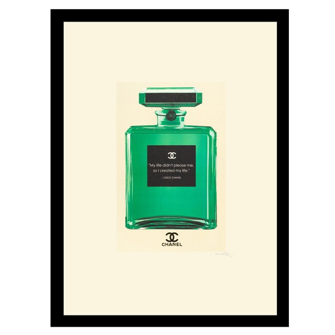Chanel Bottle Quote "My Life" - Green / White - 14x18 Framed Print, GREEN WHITE, hi-res image number 0
