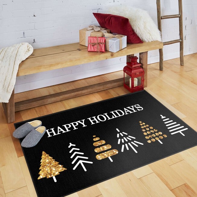 Holiday Trees Black Kitchen Rug, , alternate image number 4