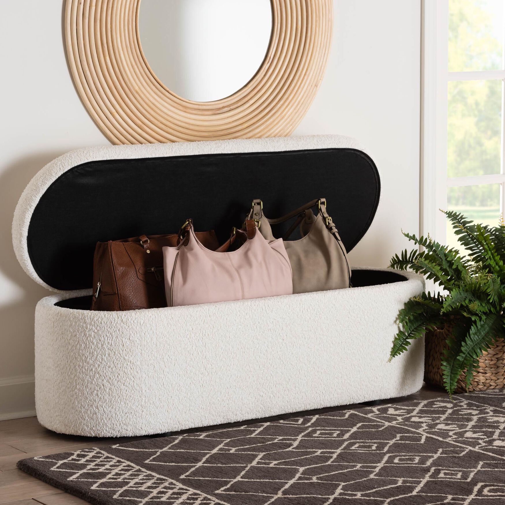 Lavina Modern White Teddy-Bear Fabric Storage Bench, , alternate image number 7