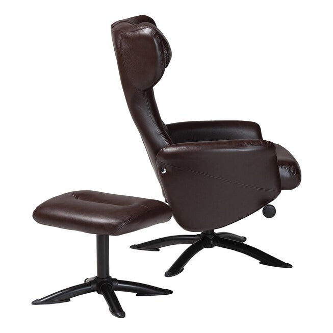 Elwood Modern Brown Faux Leather 2-Piece Lounge Chair and Footrest Set, DARK BROWN, alternate image number 4