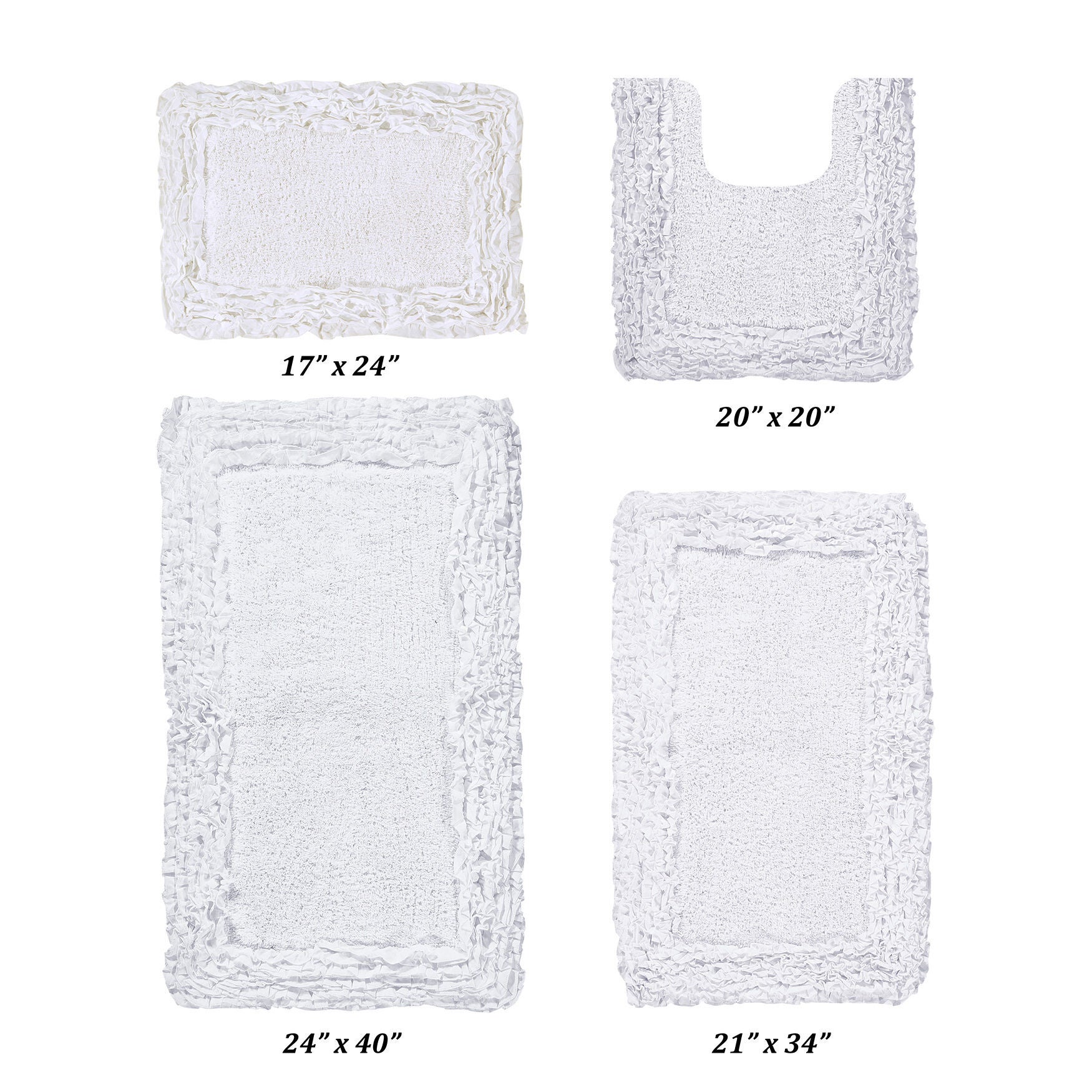 Shaggy Border Bath Rug Mat, 4 Pc Set, (17 inches X 24 inches | 20 inches X 20 inches | 21 inches X 34 inches | 24 inches X 40 inches), WHITE, hi-res image number 0