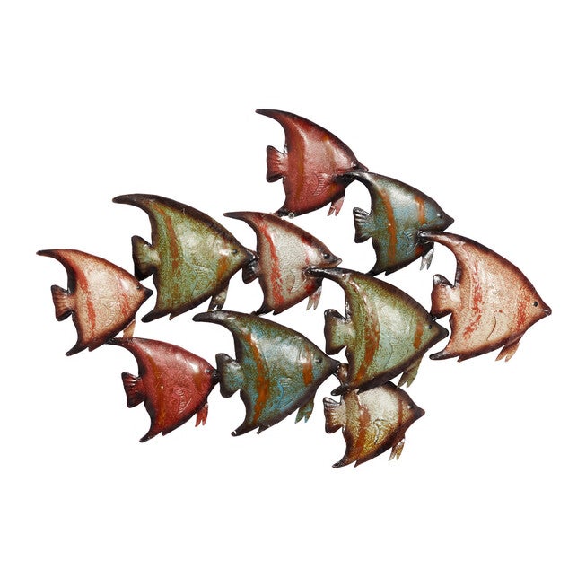 Multi Colored Metal Coastal Fish Wall Decor, MULTI, hi-res image number null