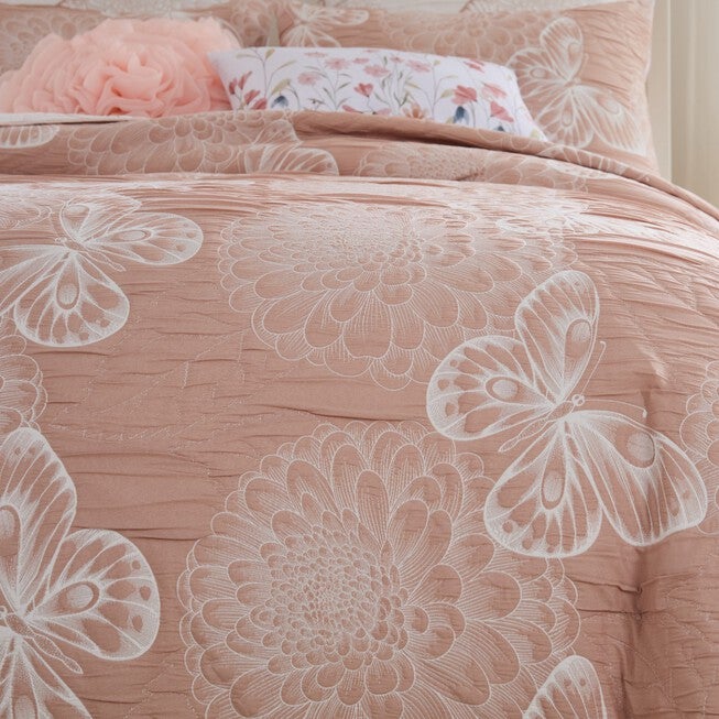 Mariposa Reversible Matelassé Blossom and Butterflies Coverelet Set, PINK, alternate image number 2