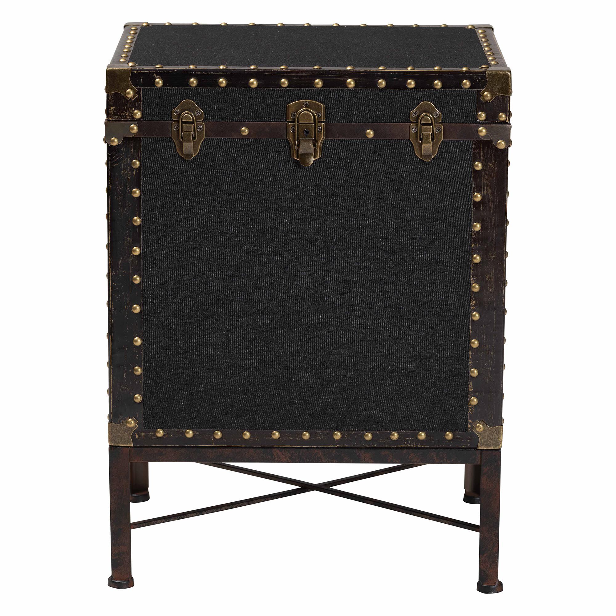 Laura Vintage Black Canvas Lift-Top Trunk End Table, BLACK, alternate image number 3