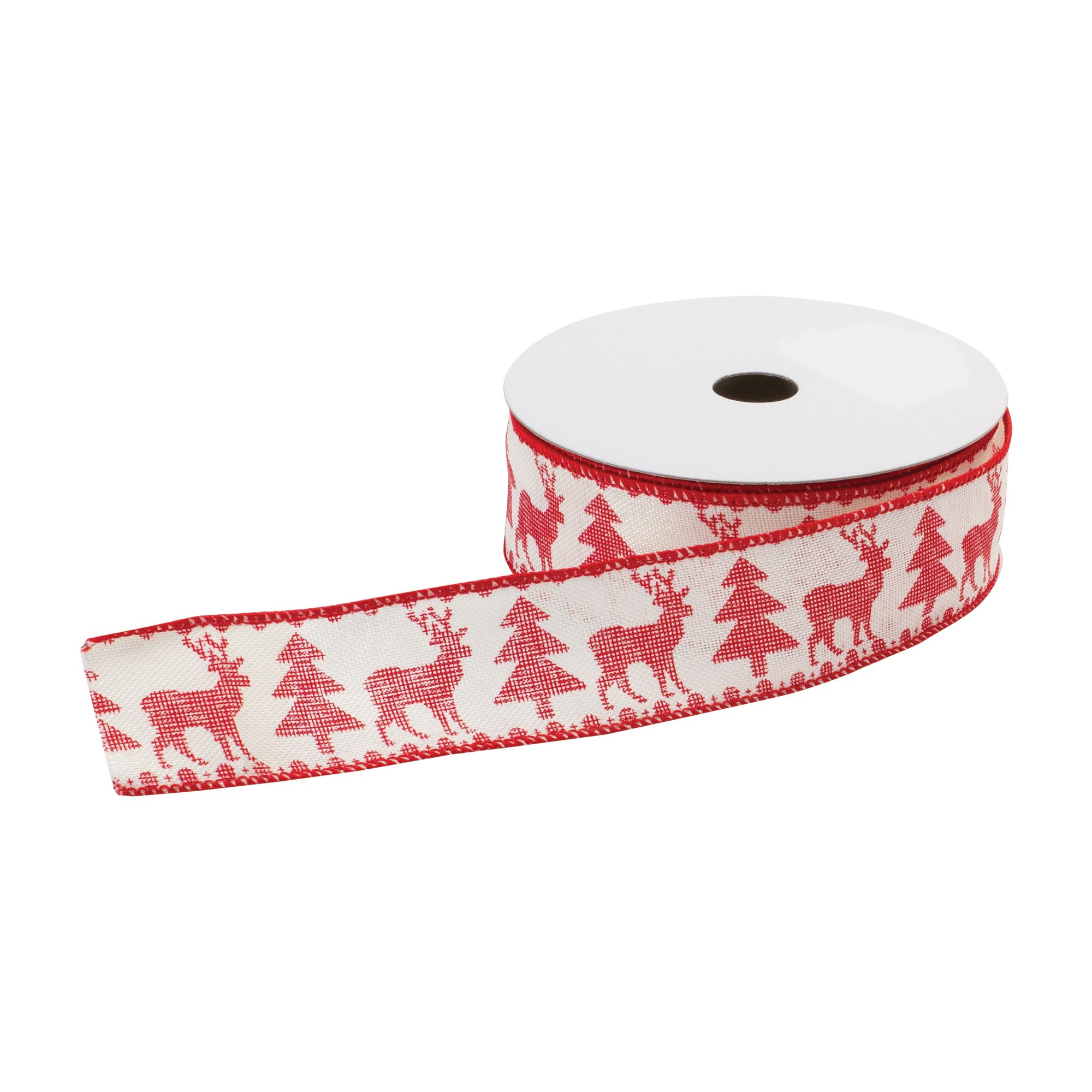 Tree and Deer Holiday Ribbon (Set of 2), RED WHITE, alternate image number 1