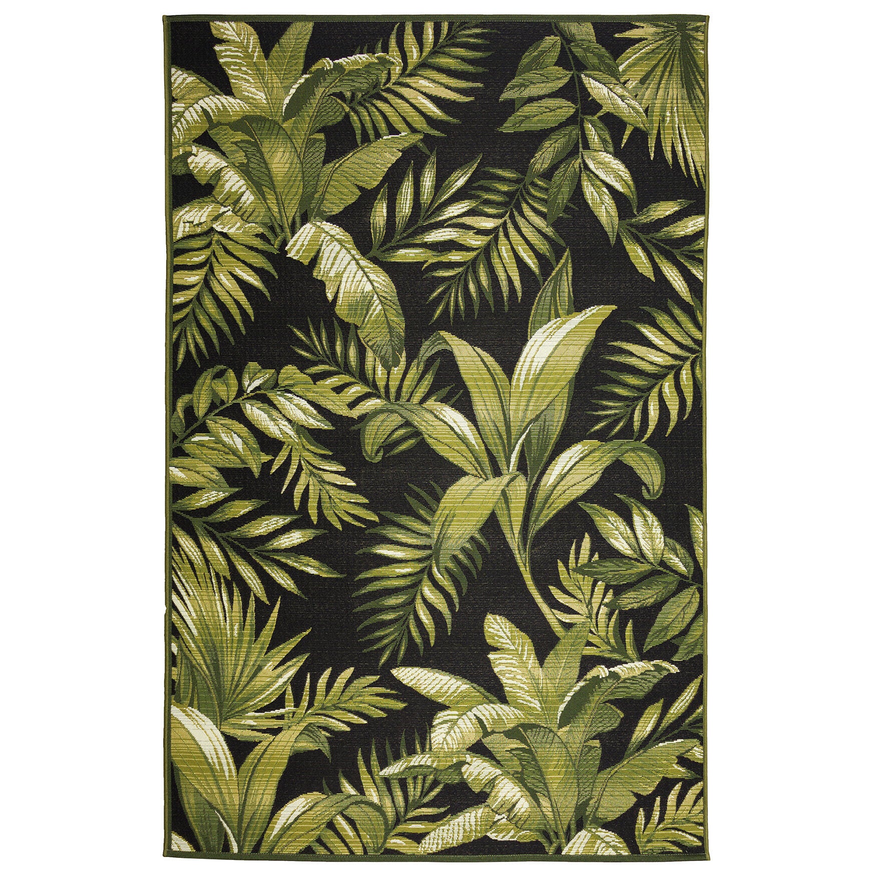 Marina Jungle Leaves Indoor/Outdoor Area Rug Black, BLACK, hi-res image number 0