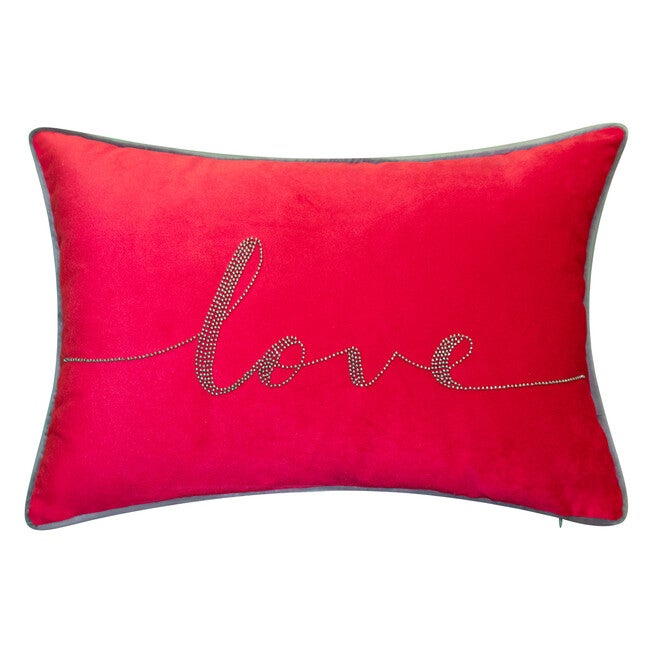 Celebrations Beaded "Love" Lumbar Decorative Pillow, RED, hi-res image number 0