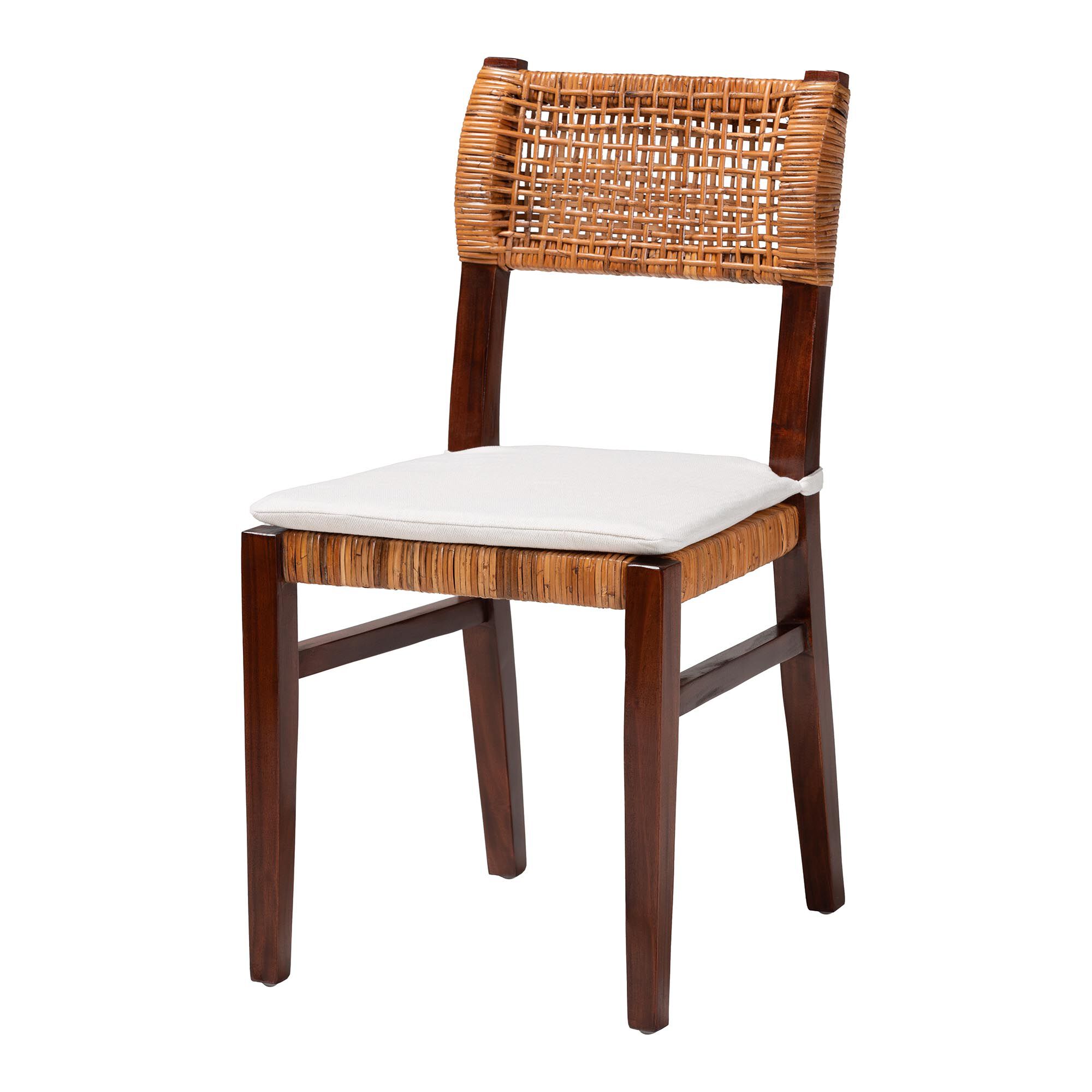 Dameka Bohemian Light Honey Rattan and Dark Brown Wood Dining Chair, HONEY, alternate image number 1
