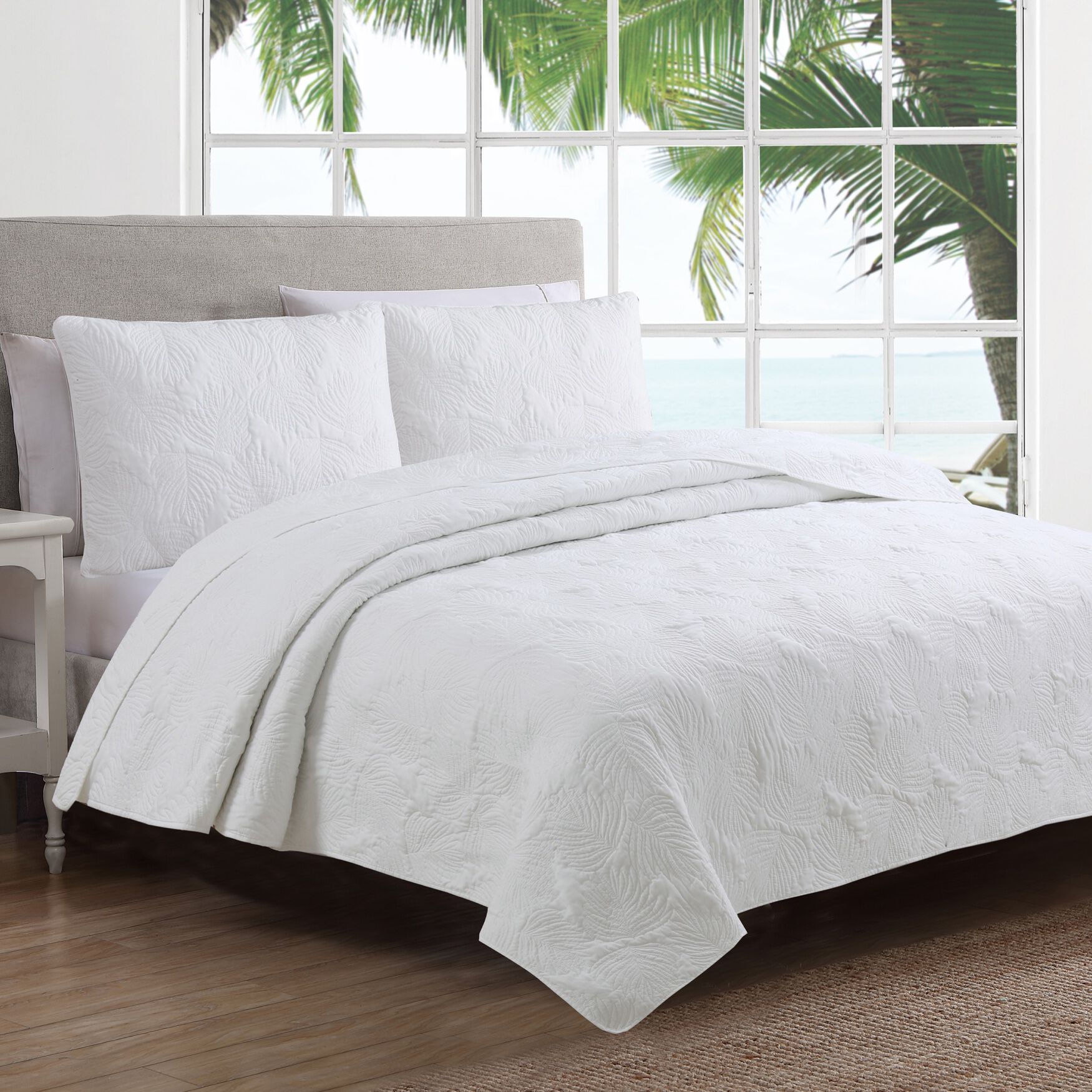 Leaf Stitch Quilt Set, WHITE, hi-res image number 0